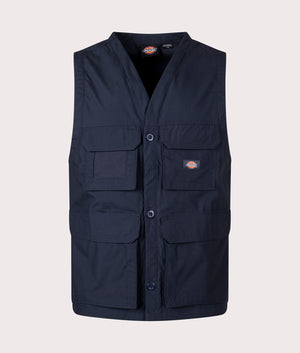 Fishersville Vest in Dark Navy by Dickies. EQVVS Front Angle Shot.