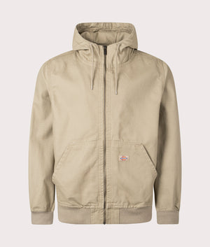 Dc Hooded Lightweight Jacket in Sandstone by Dickies. EQVVS Front Angle Shot.