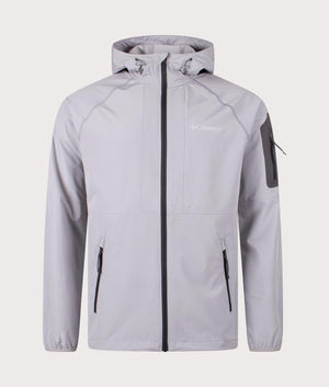 Columbia Tall Heights Hooded Softshell Jacket in 039 Columbia Grey  front zipped shot at EQVVS