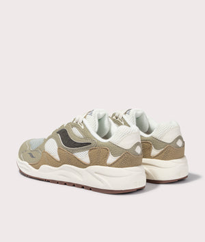 Grid Shadow 2 Sneakers in Sand and Sage by Saucony. EQVVS Back Pair Shot.