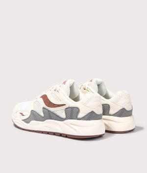 Grid Shadow 2 Sneakers in Sand and Brown by Saucony. EQVVS Back Pair Shot.