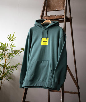 Set Box Hoodie in Sage by Huf. EQVVS Campaign Shot.