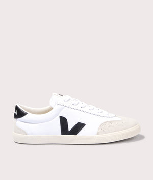 Volley Canvas Trainers in White/Black by Veja. EQVVS Side Angle Shot. 