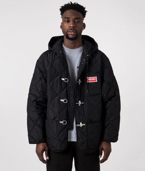 Down Jacket in Black by Kenzo. EQVVS Front Angle Shot.