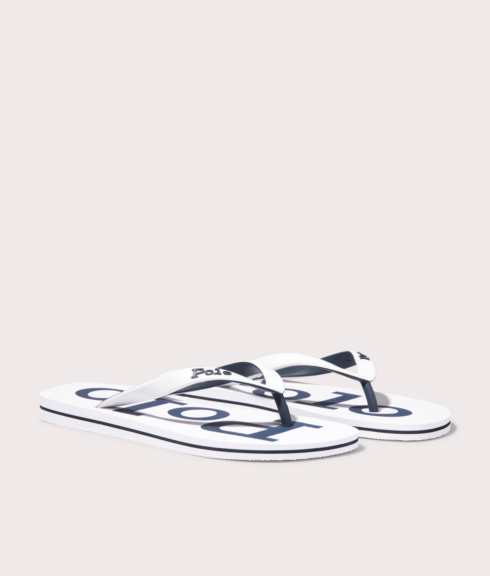 Bolt Logo Flip Flops in White/Newport Navy | Polo Ralph