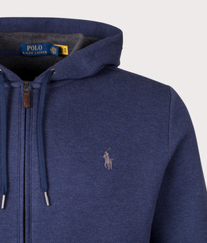 Double Knit Zip Through Hoodie in Spring Navy Heather by Polo Ralph Lauren. EQVVS Detail Shot.
