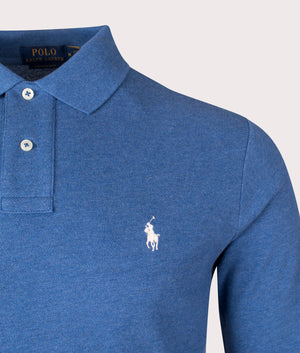 Custom Slim Fit Long Sleeve Polo Shirt Fog Blue Heather by Polo Ralph Lauren. EQVVS Detail Sho