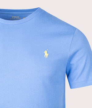 Polo Ralph Lauren Custom Slim Fit T-Shirt in Summer Blue, 100% Cotton at Detail Shot at EQVVS