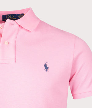 Polo Ralph Lauren Custom Slim Fit Mesh Polo Shirt in Course Pin, 100% Cotton Detail Shot at EQVVS