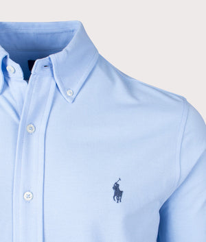 Polo Ralph Lauren Featherweight Mesh Shirt in 'Bluebell' Light Blue Detail Shot EQVVS
