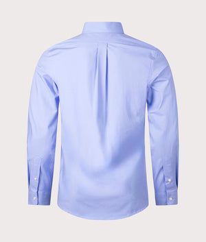 Slim Fit Stretch Poplin Shirt in Lafayette Blue by Polo Ralph Lauren. EQVVS Back Angle Shot.