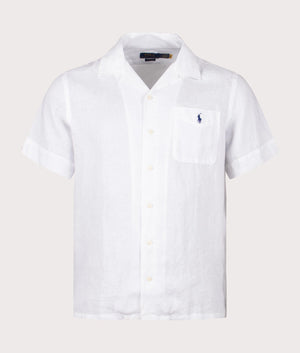 Linen Short Sleeve Shirt in White by Polo Ralph Lauren. EQVVS Front Angle Shot.