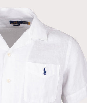 Linen Short Sleeve Shirt in White by Polo Ralph Lauren. EQVVS Detail Shot.