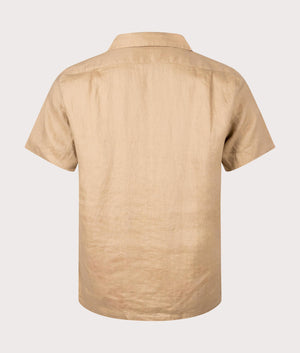 Linen Short Sleeve Shirt in Vintage Khaki by Polo Ralph Lauren. EQVVS Back Angle Shot.