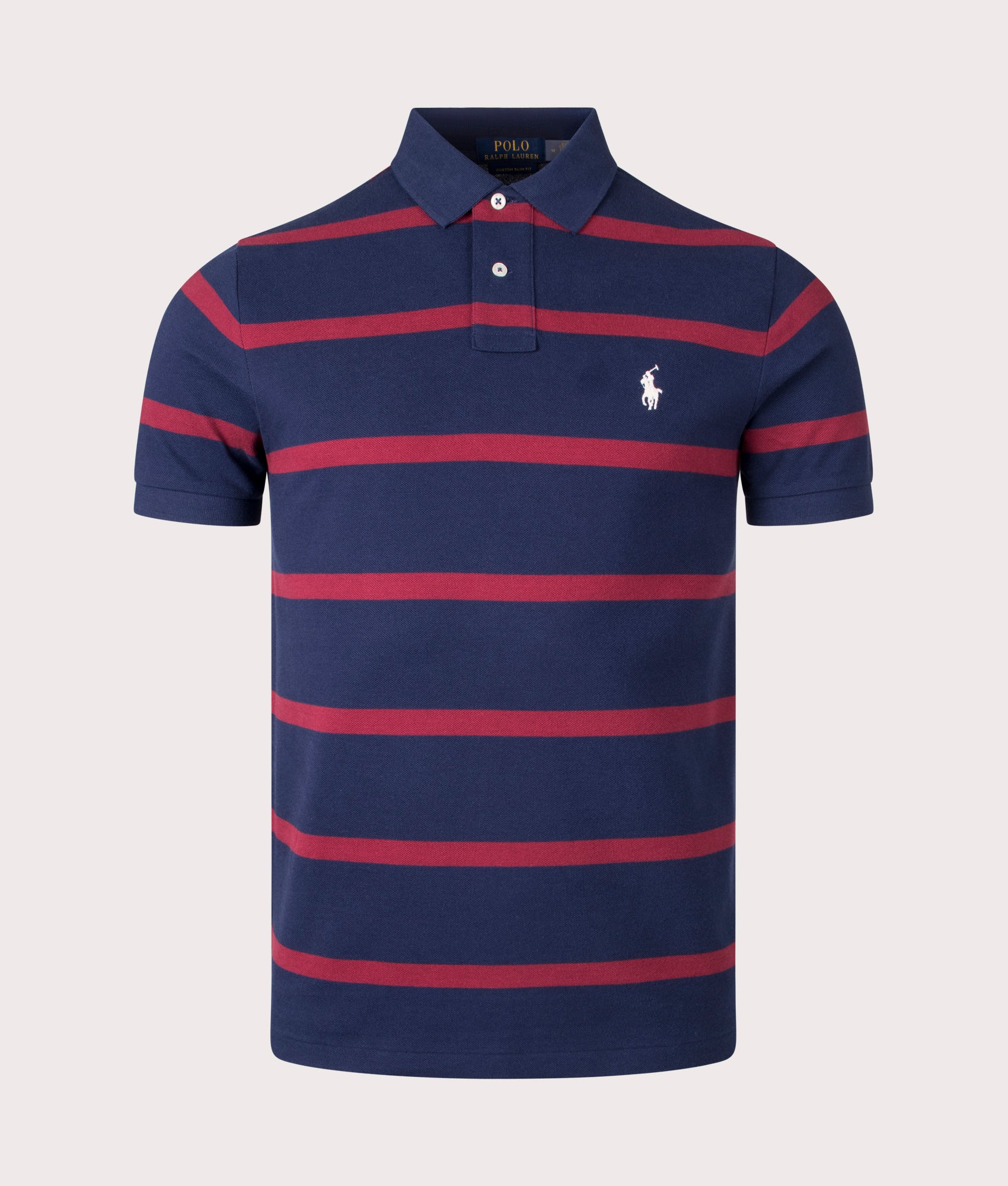 Custom Slim Striped Mesh Polo Navy/Red Ralph Lauren EQVVS