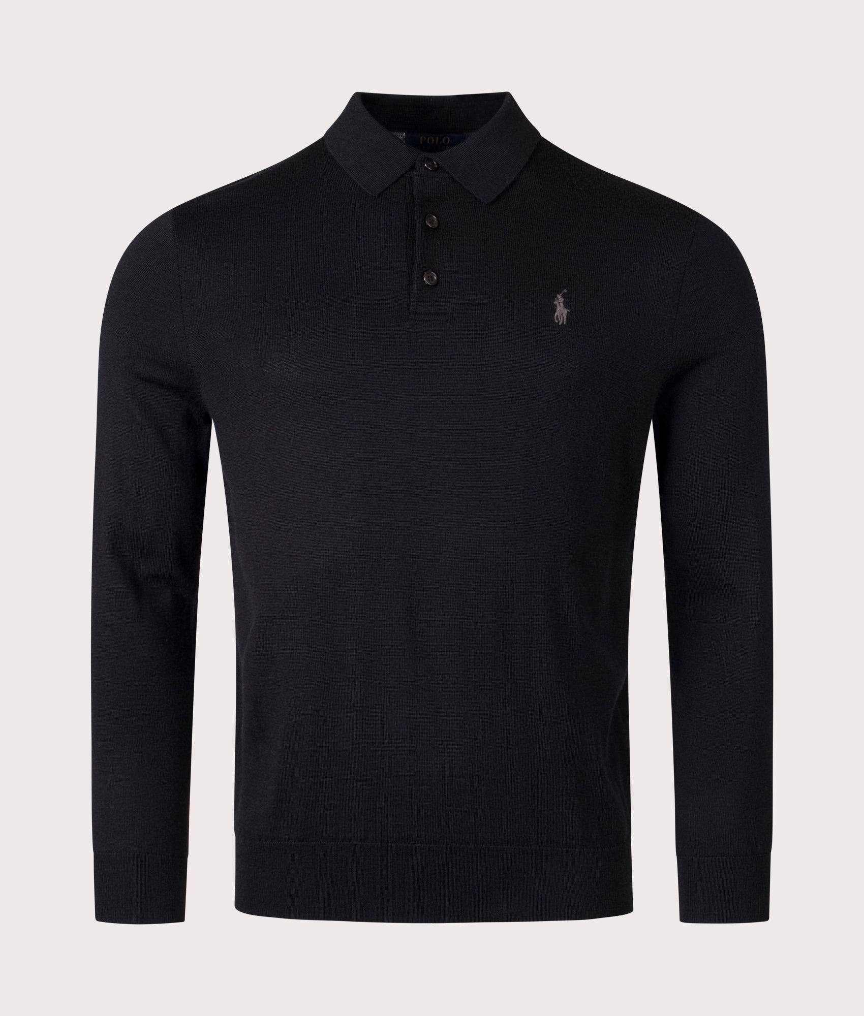 Knitted Long Sleeve Polo Shirt in Black | Polo Ralph Lauren | EQVVS