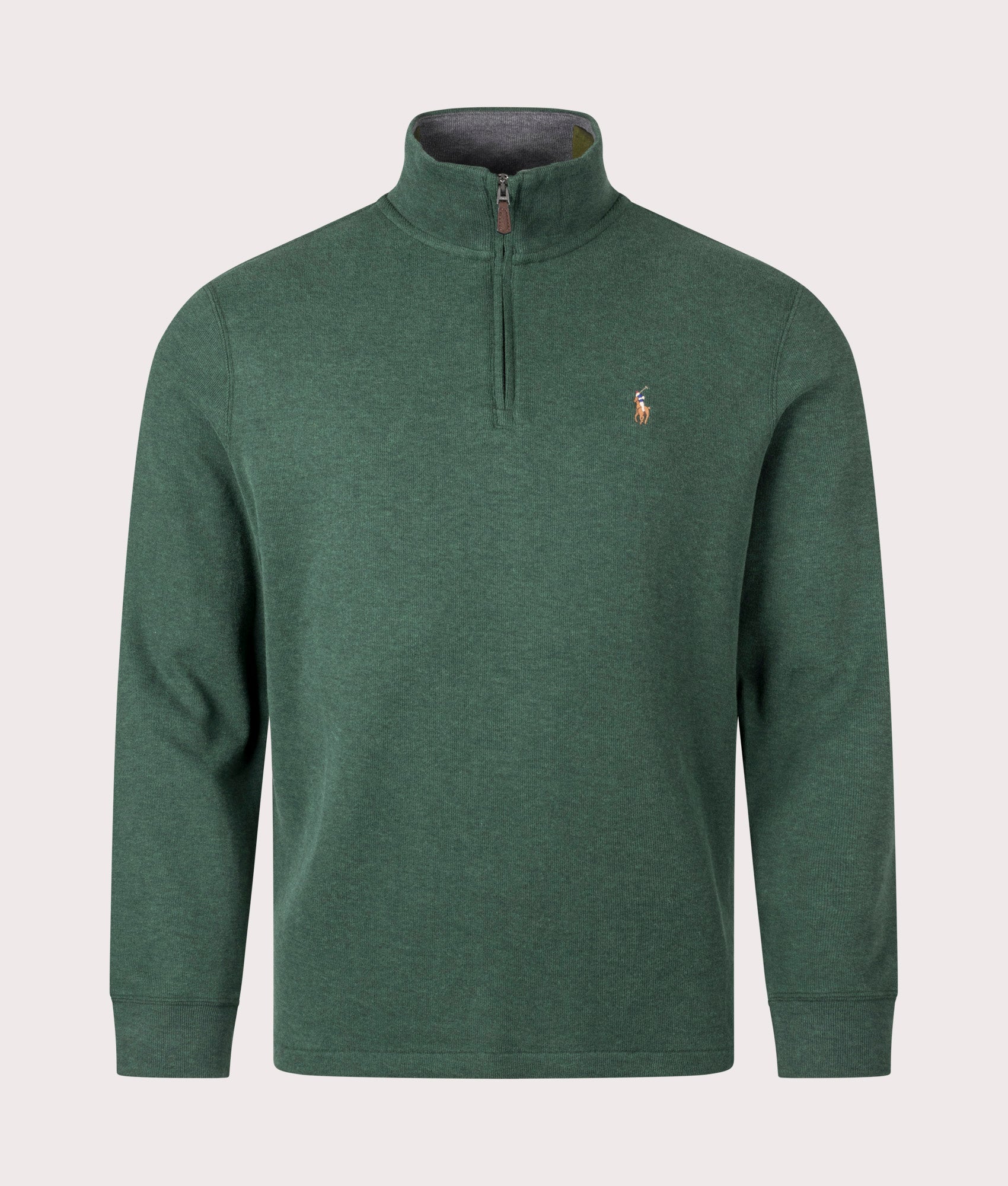 Ralph Lauren Quarter Zip Estate Rib Knit in Scotch Pine Green | EQVVS