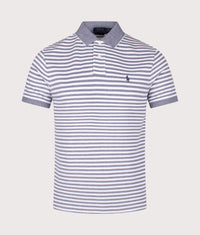 Custom Slim Fit Striped Mesh Polo Shirt: 001 Newport Navy/White