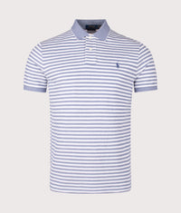 Custom Slim Fit Striped Mesh Polo Shirt: 002 Earth Blue/White