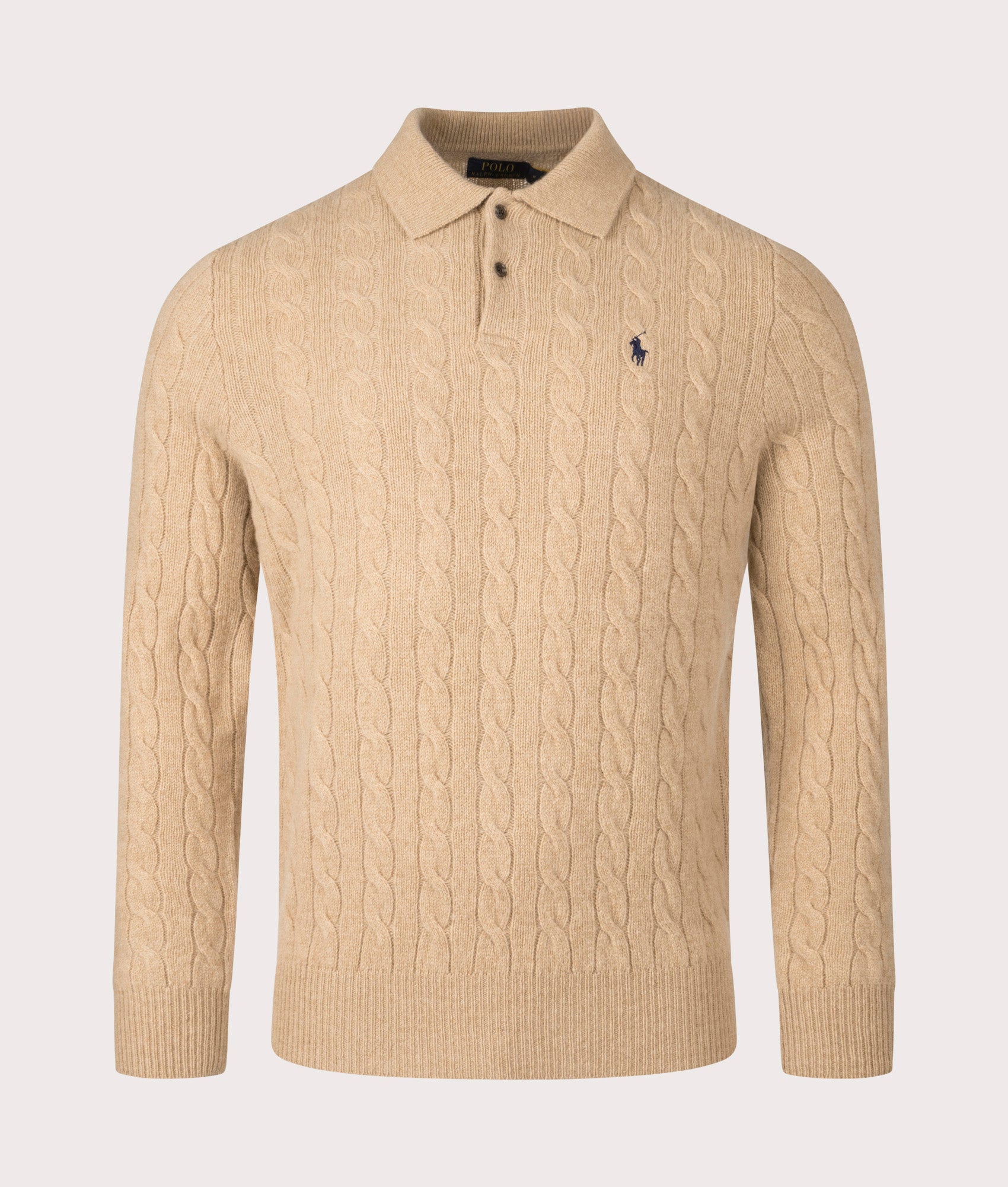 Cable Knit Cashmere Polo Neck Jumper Camel | Polo Ralph Lauren | EQVVS