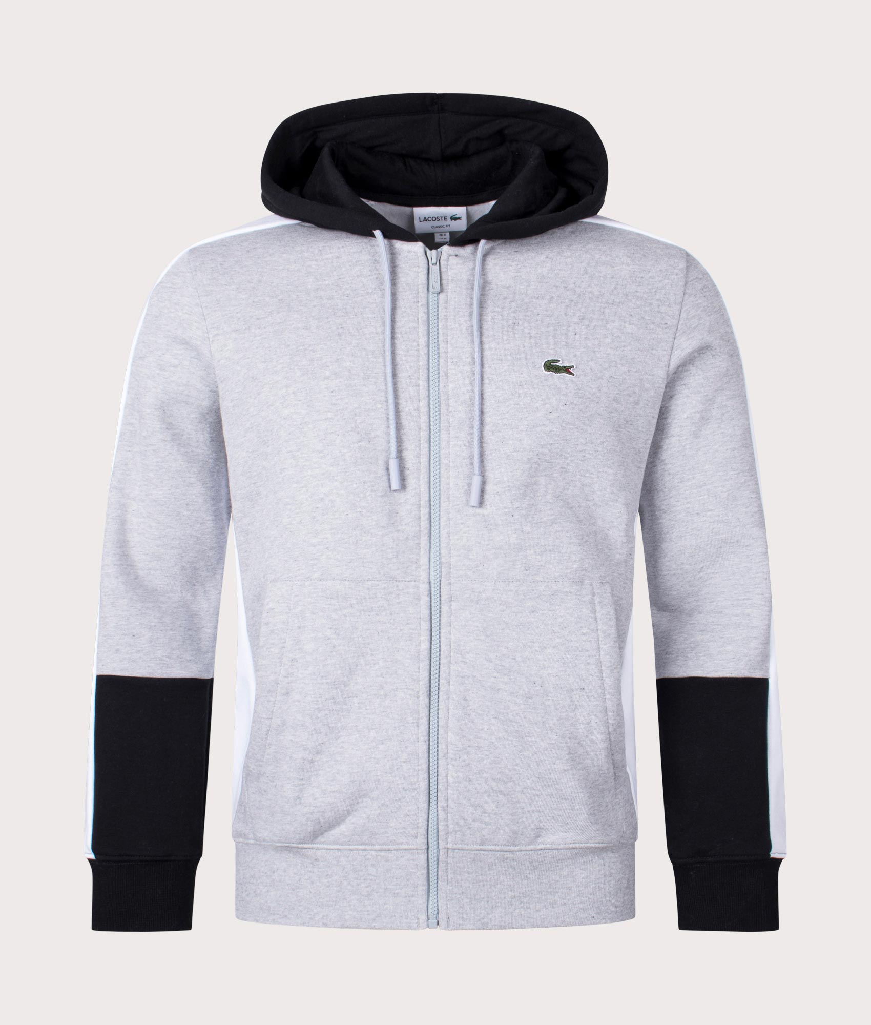 Zip Through Colour Block Hoodie Silver Chine/Black-White | Lacoste | EQVVS
