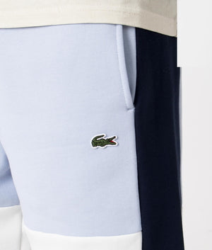 Regular Fit Brushed Fleece Colourblock Sweat Shorts in Phoenix Blue by Lacoste. EQVVS Detail Shot.