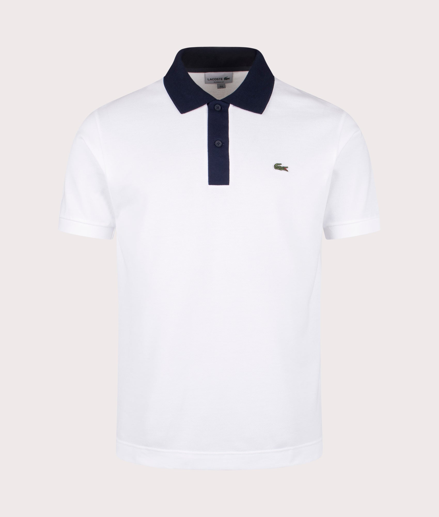 Ribbed Collar Polo Shirt in White and Navy | Lacoste | EQVVS