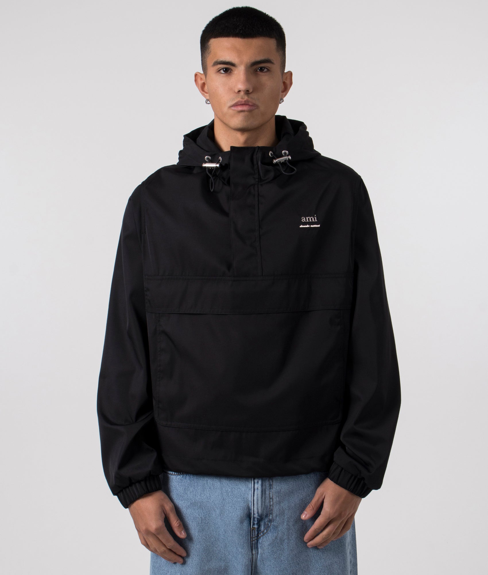 コート AMI Alexandre Mattiussi Hooded Windbreaker Jumper Black UJK1 Black Hooded Ami Alexandre Mattiussi Windbreaker | AMI PARIS