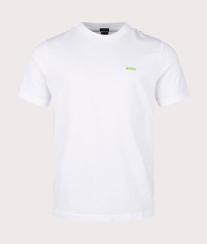 Relaxed Fit Stretch T-Shirt in White by Boss. EQVVS Front Angle Shot.