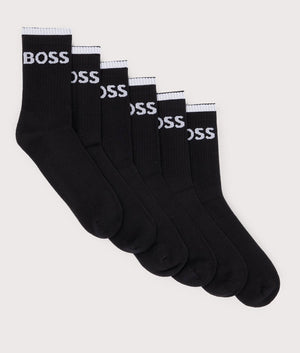 6 Pack QS Stripe Socks  in Black by Boss. EQVVS Flat Shot. 