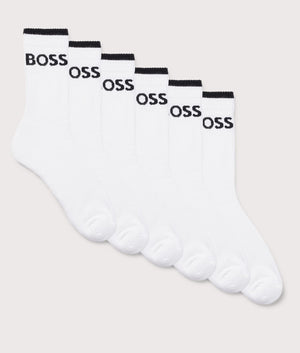 6 Pack QS Stripe Socks in White by Boss. EQVVS Flat Shot. 