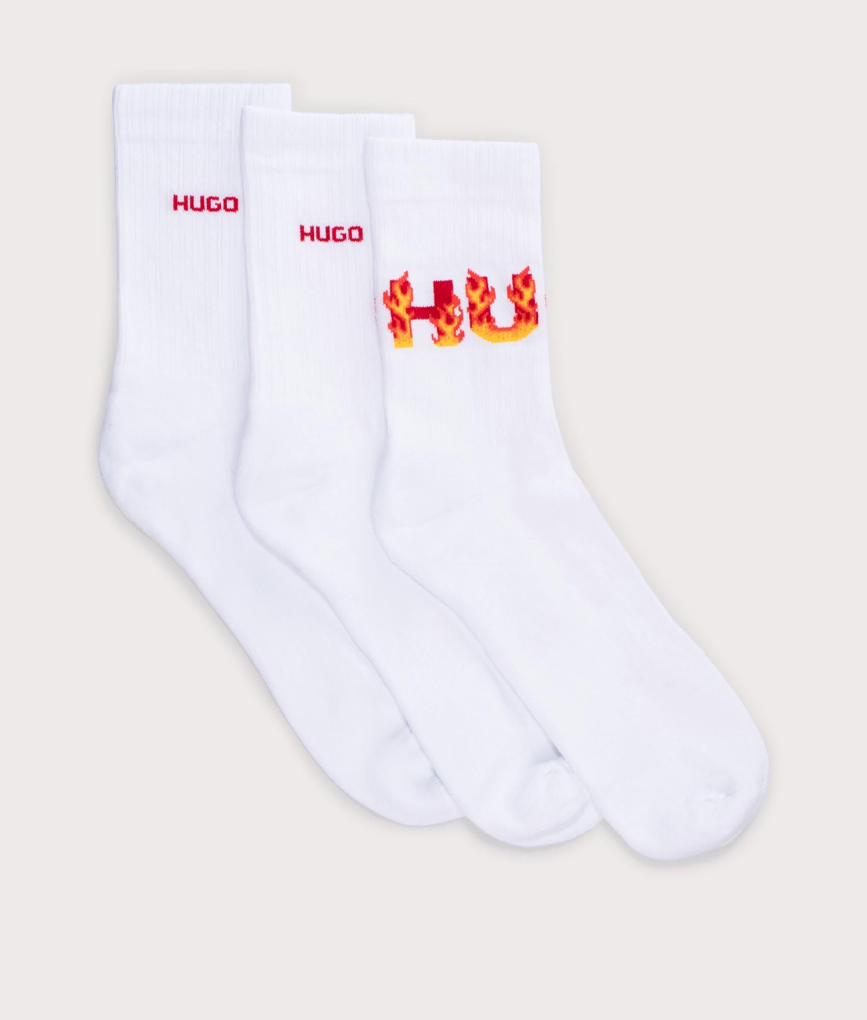 White 3Pack HUGO Rib Socks | EQVVS Flame |