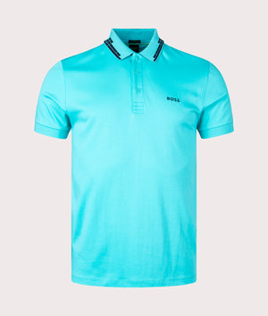 BOSS Slim Fit Paule Polo Shirt in Open Green Front Shot  at EQVVS 