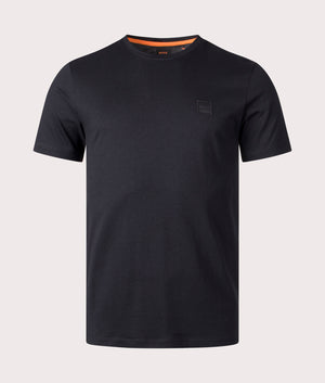 Boss orange Relaxed Fit Tales T-Shirt in 001 black with patch logo front shot at EQVVS