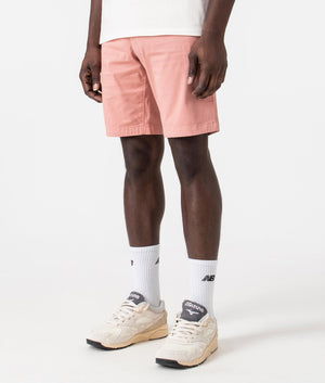 Slim Fit Chino Shorts in Open Pink by Boss. EQVVS Side Angle Shot.