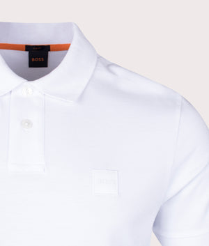 BOSS Slim Fit Passenger Polo Shirt in White Detail Shot EQVVS