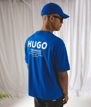 Relaxed Fit Nalono T-Shirt in Open Blue by Hugo. EQVVS Campaign Shot.