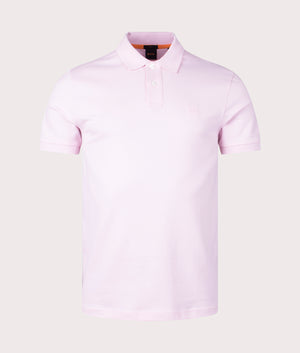 BOSS Slim Fit Passenger Polo Shirt in Light & Pastel Pink front Shot EQVVS
