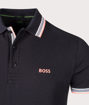 Paddy Polo Shirt in Black by Boss. EQVVS Detail Shot.