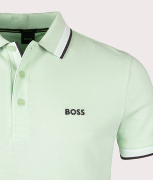Paddy Polo Shirt in Open Green by Boss. EQVVS Detail Shot