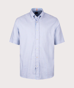 Lambey Short Sleeve Shirt in Open Blue by Boss. EQVVS Front Angle Shot.