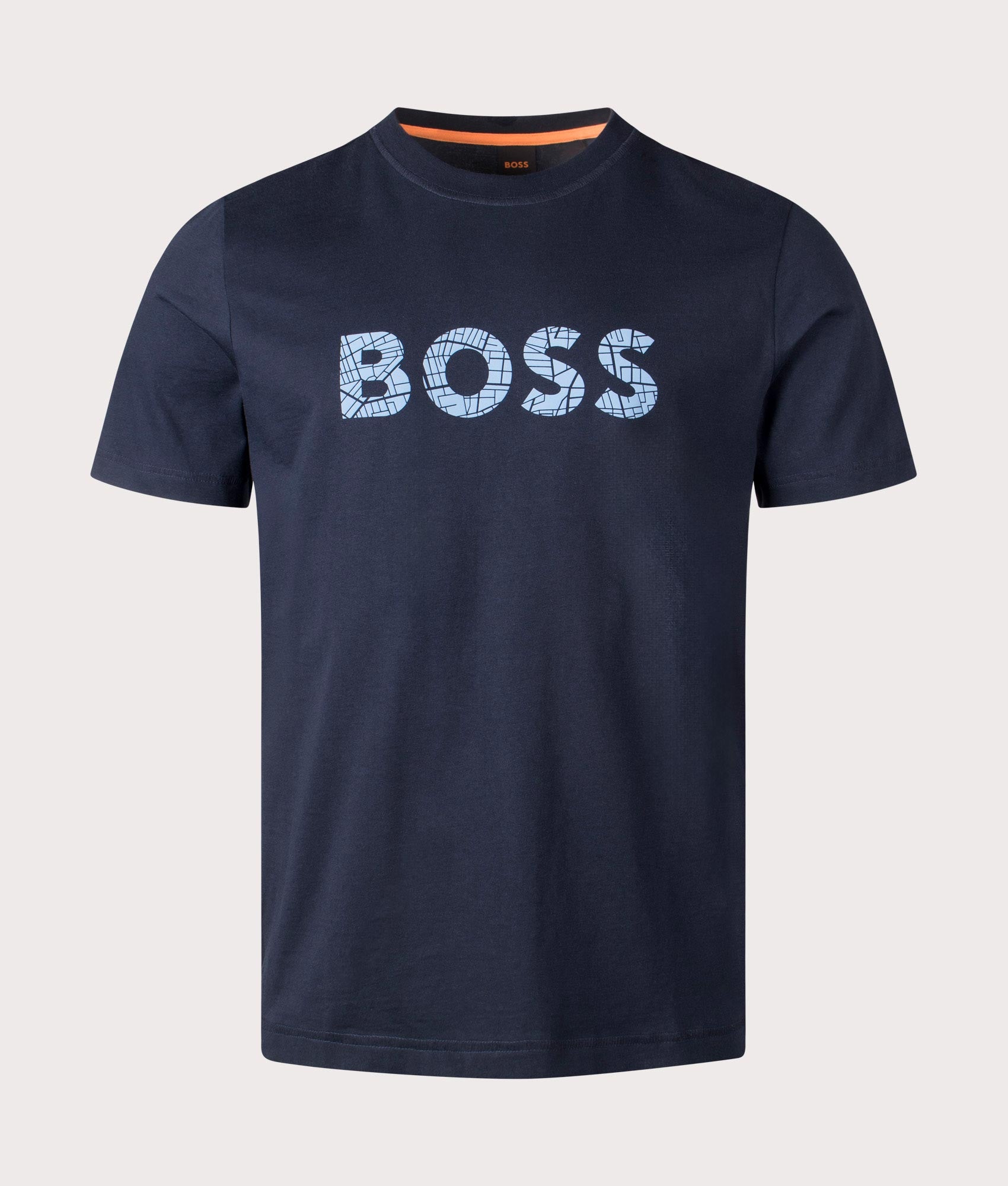 Tシャツ・カットソー BOSS Men T-shirt Blue 50536847 404 BOSS - Stretch-cotton T-shirt with embroidered logo - Blue