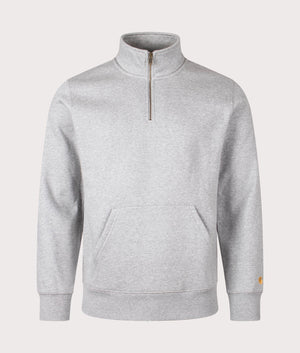 Quarter Zip Chase Sweatshirt in Grey Heather by Carhartt WIP. EQVVS Front Angle Shot.