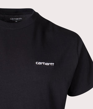 Carhartt WIP Script Embroidery T-Shirt in Black at EQVVS. Front DetailShot.