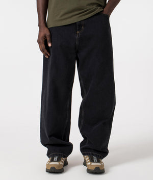Carhartt WIP Relaxed Fit Brandon Jeans in Black Stone Washed, 100% Cotton front Shot at EQVVS