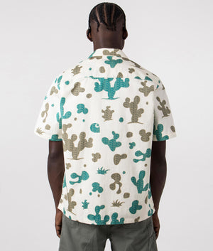Carhartt WIP Short Sleeve Opus Shirt in Opus Print -Khaki and Teal-and Wax, 100% Cotton. Back Model Shot at EQVVS