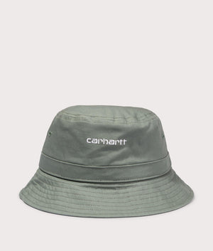 Carhartt WIP Script Bucket Hat in 22XXX Park/White front shot at EQVVS