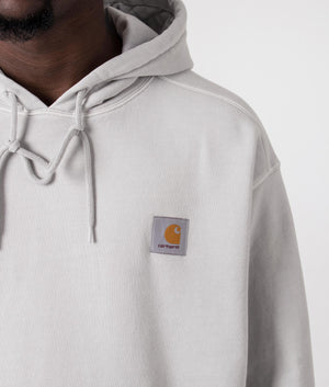 Carhartt WIP Oversized Nelson Hoodie in Sonic Silver grey, 100% Cotton. Detail Shot at EQVVS