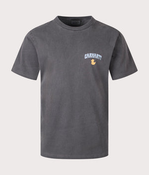 Carhartt WIP Relaxed Fit Duckin' T-Shirt in Black with back print. Front angle shot at EQVVS.