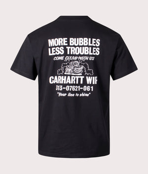 Carhartt WIP Relaxed Fit Less Troubles T-Shirt in Black with White Back Print, 100% Cotton Back Shot at EQVVS
